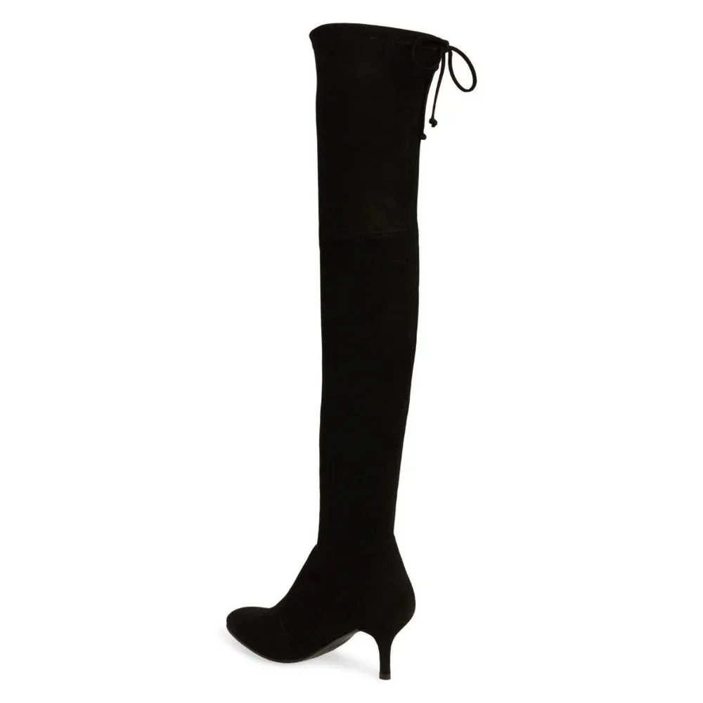 $850 STUART WEITZMAN Tiemodel Over-the-Knee Stretch Suede Boot BLACK 8 (PD15)